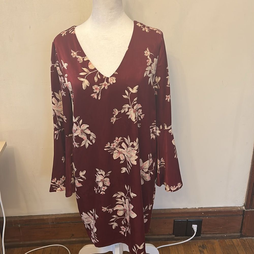 Collective Concepts Floral V-Neck Dress - Burgundy and Pink Size M New - Picture 5 of 10